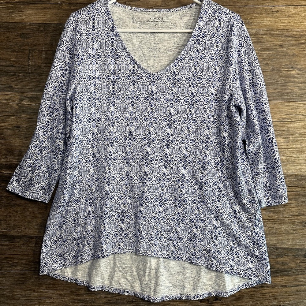 Chico's Navy and‎ White Floral Blouse